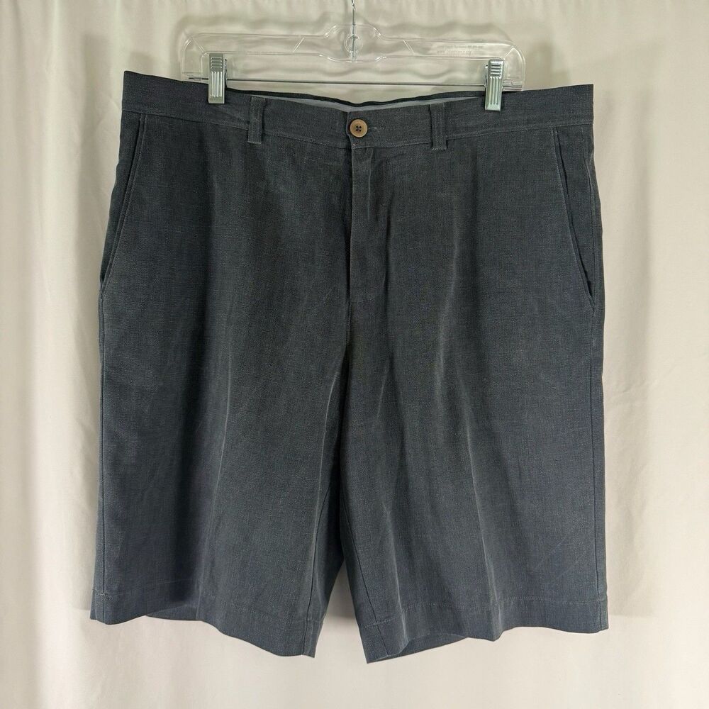 Tommy Bahama Silk Blend Shorts Men's 35 Blue Flat Front Slash Pockets 10" Inseam